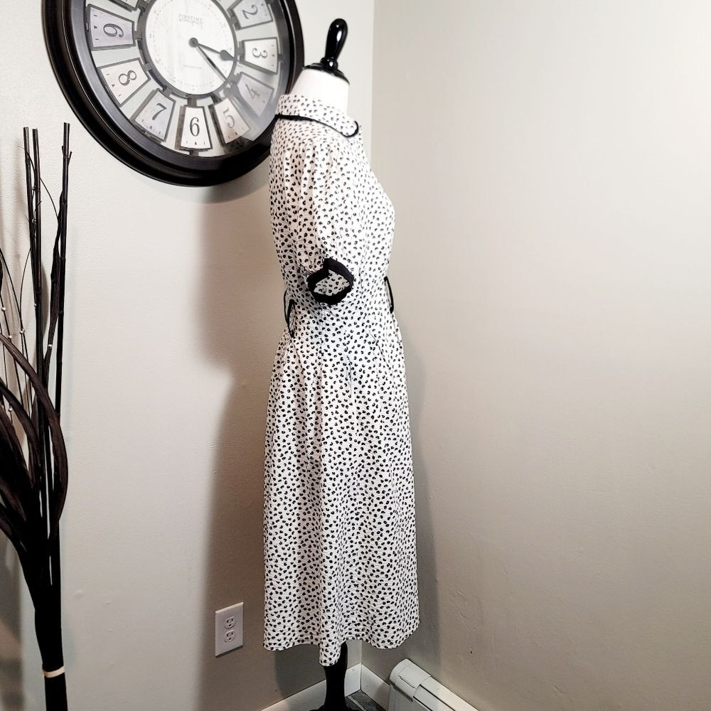 SERIOUS ZIZIFE French Retro Yamamoto Style Black & White Floral Midi Dress Sz M - Picture 6 of 16